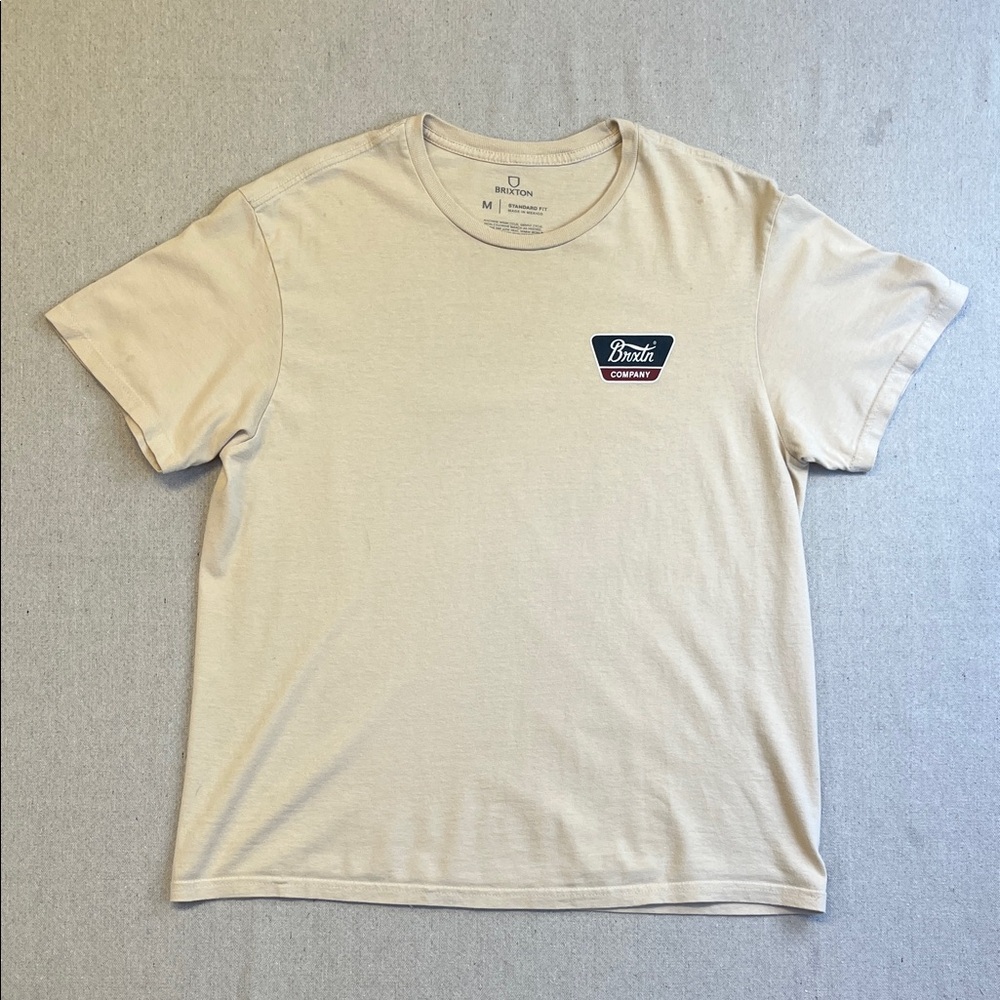 Brixton Beige Logo Tee Size M | Standard Fit Streetwear Graphic T-Shirt